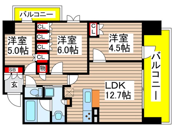 ﾎﾟﾚｽﾀｰｻﾞ･ﾚｼﾞﾃﾞﾝｽ(505)の物件間取画像